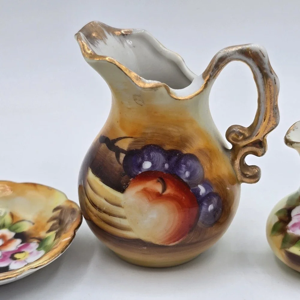 Vintage ENESCO E2351 Japan Mini FRUIT Water Pitcher w/ Basin Bowl Lot Set